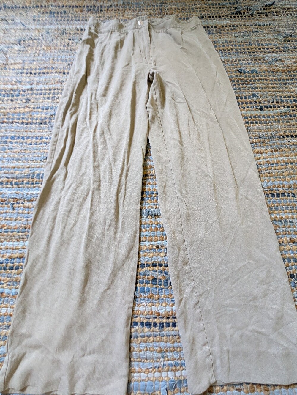 Tommy Bahama Silk Straight Leg Pants 12 Beige Resort Coastal Lightweight - Picture 2 of 8